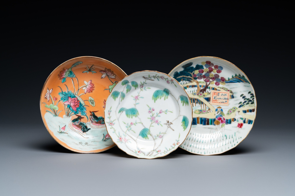 Three Chinese famille rose plates, Daoguang/Guangxu