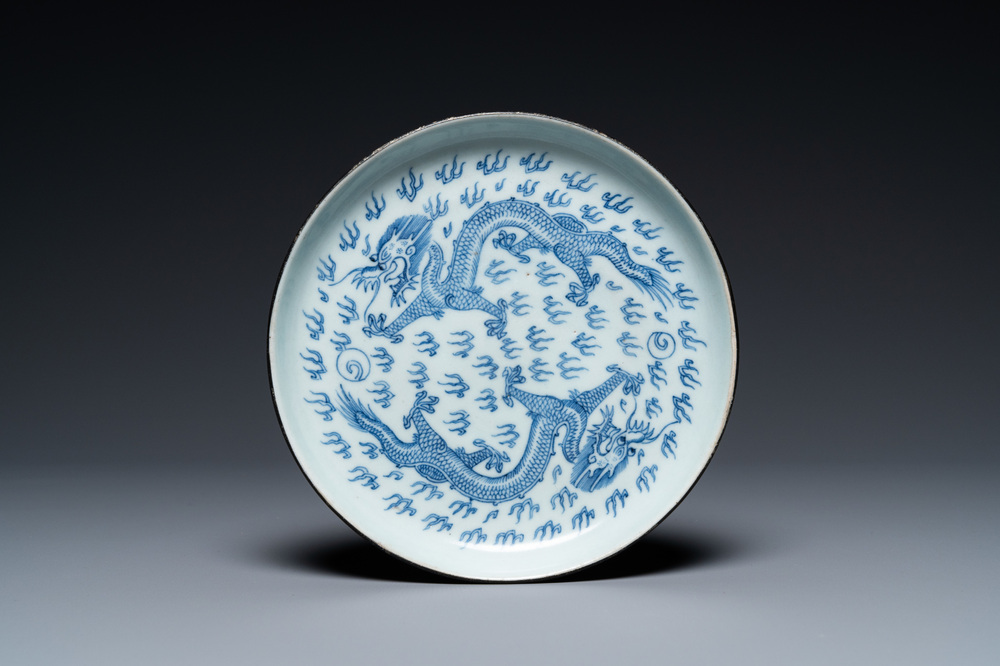 A Chinese 'Bleu de Hue' 'dragon' dish for the Vietnamese market, Ngoan Ngoc mark, 19th C.