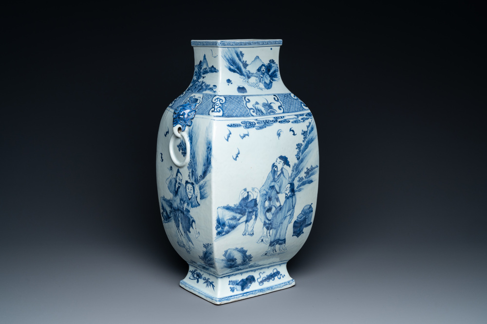 A large Chinese blue and white 'Five scholars' vase, Qianlong