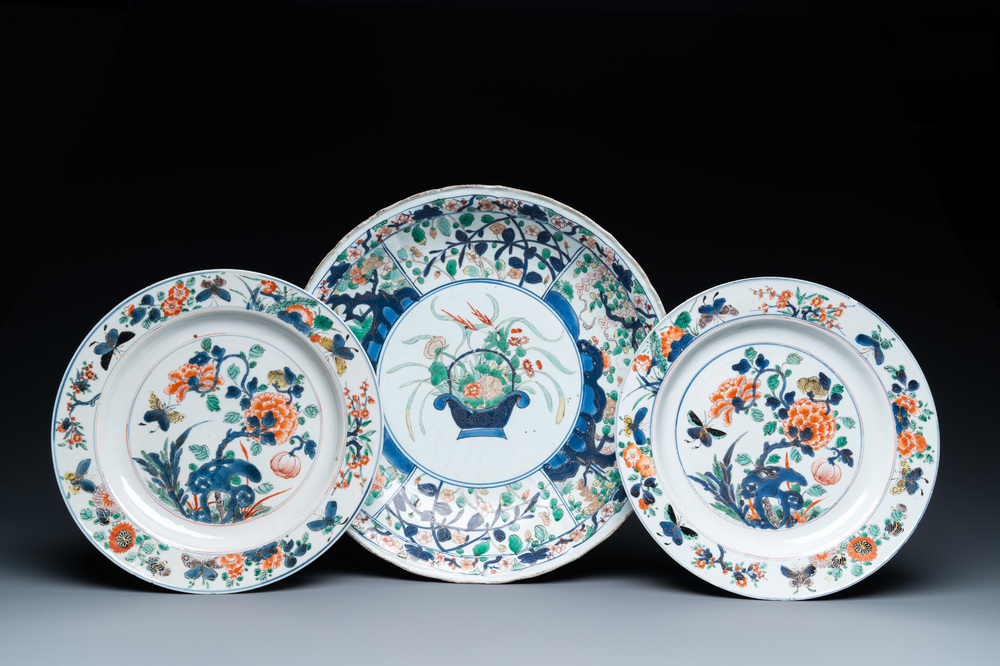 Three Chinese famille verte dishes, Kangxi