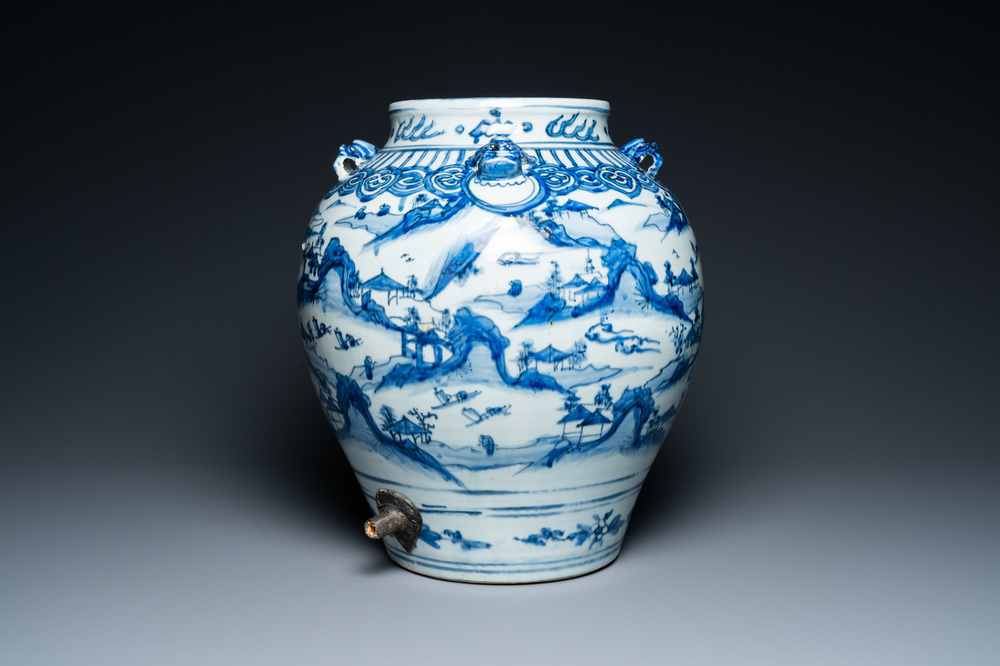 A Chinese blue and white 'mountainous landscapes' vase, Wanli