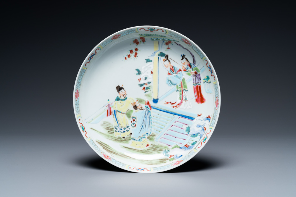 A Chinese famille rose plate with narrative design, Qianlong