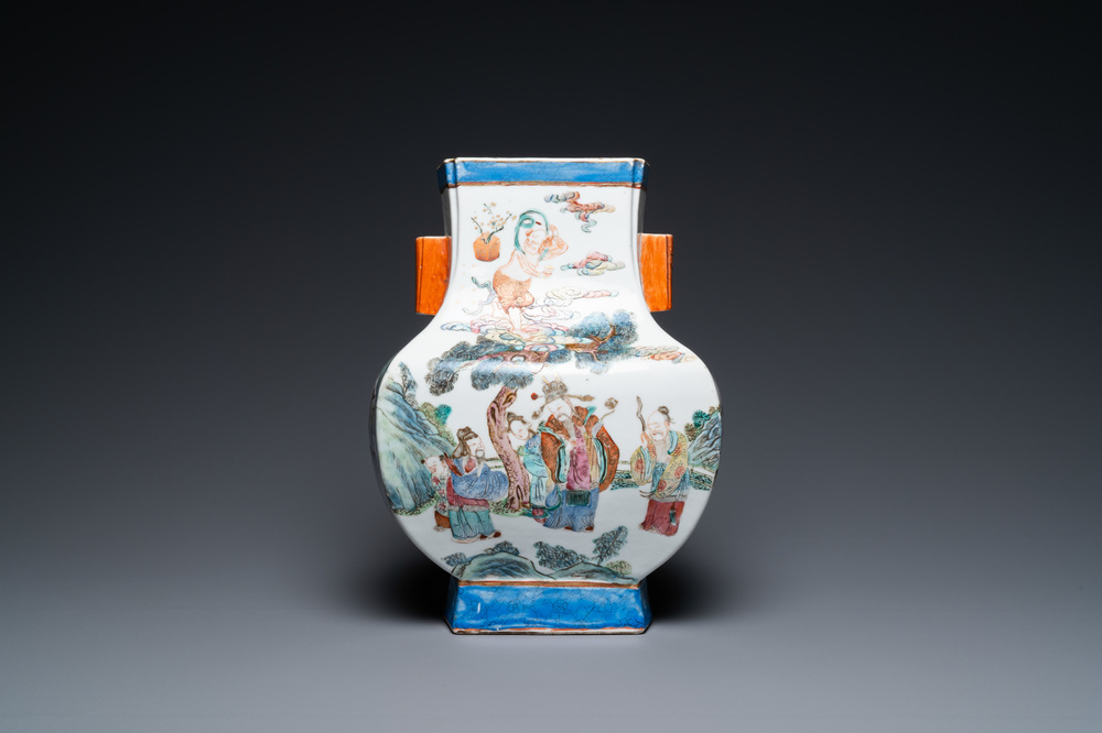 A Chinese famille rose 'immortals' vase, 19th C.