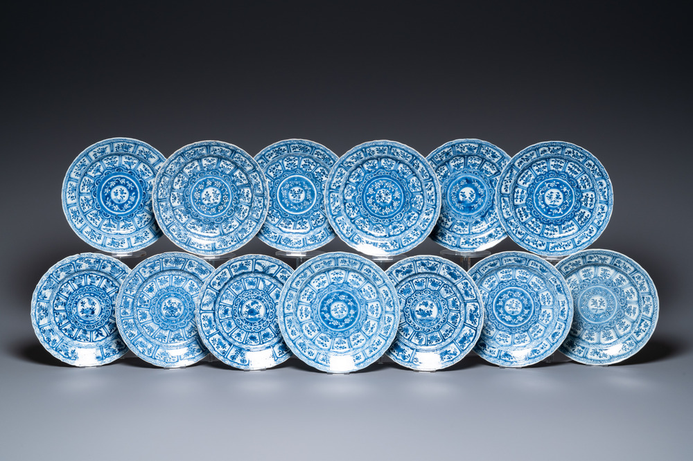 Dertien Chinese blauw-witte borden, Kangxi
