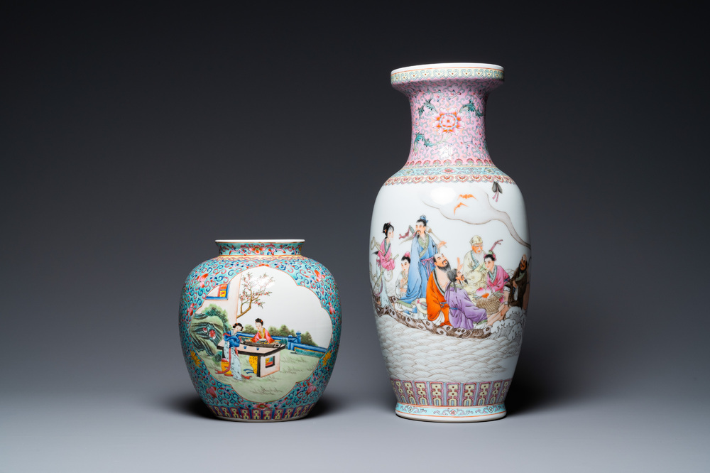 Two Chinese famille rose vases, Qianlong marks, Republic