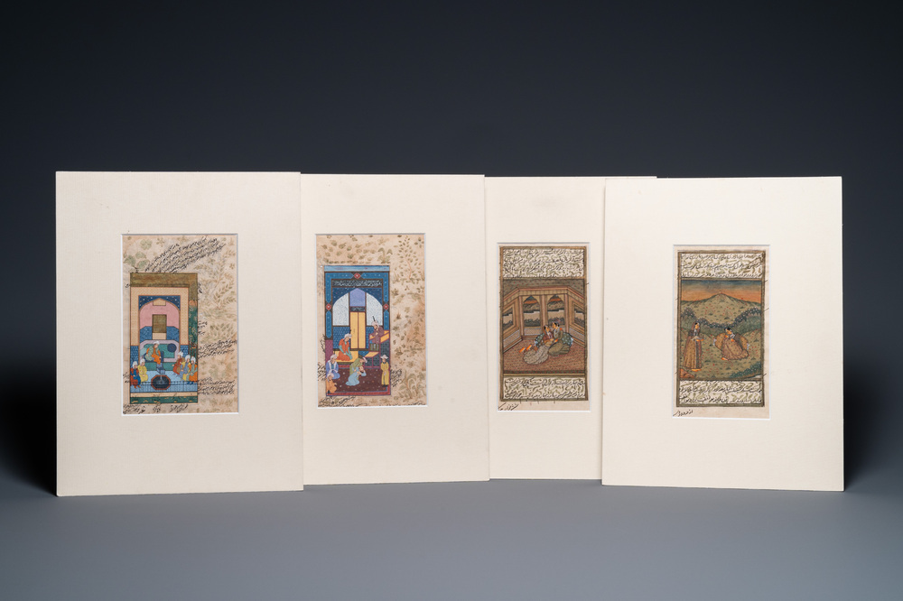 Four Persian miniatures on paper, 19/20th C.