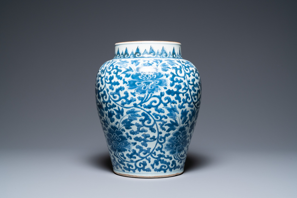 A Chinese blue and white 'peony scroll' vase, Kangxi