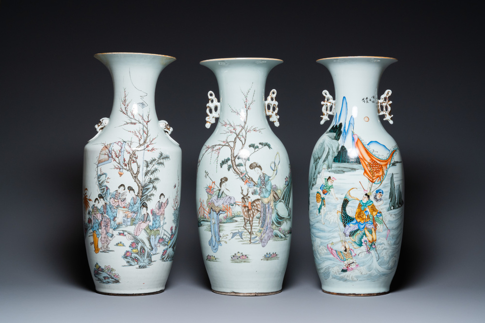 Three Chinese famille rose vases, 19/20th C.