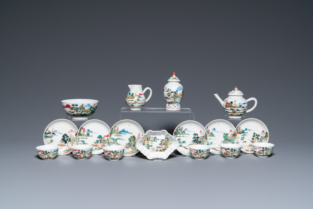 A rare Chinese famille rose 17-piece miniature tea service, Qianlong