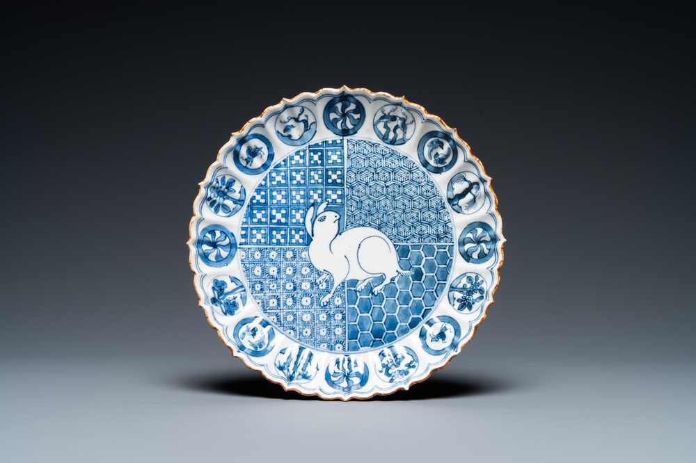 A Japanese blue and white 'hare' dish, Arita, Edo, early 18th C.