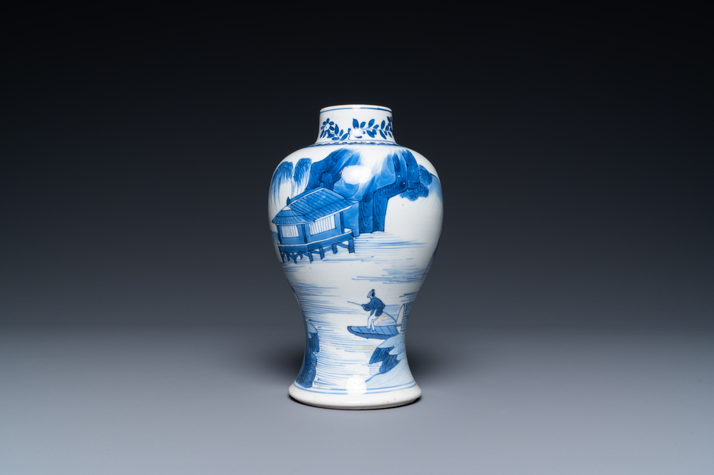 A Chinese blue and white 'mountainous landscape' vase, Kangxi