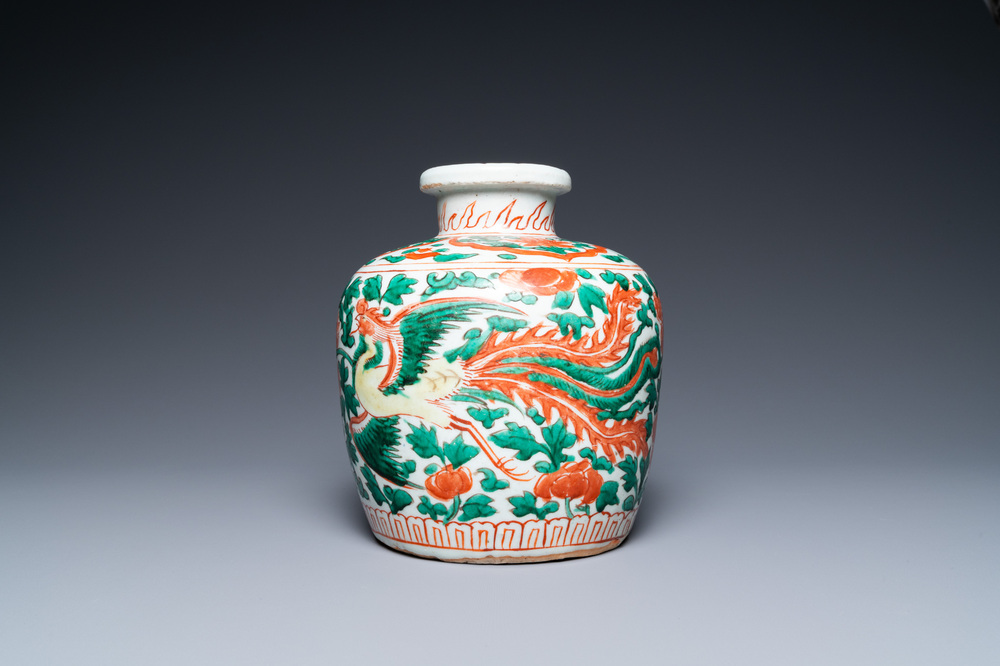 A Chinese wucai 'phoenixes' vase, Transitional period
