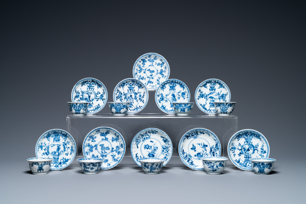 Tien Chinese blauw-witte schotels en negen koppen, Kangxi