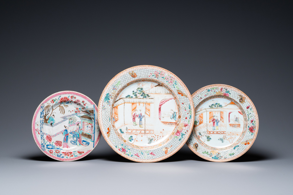 Three Chinese famille rose dishes, Yongzheng/Qianlong