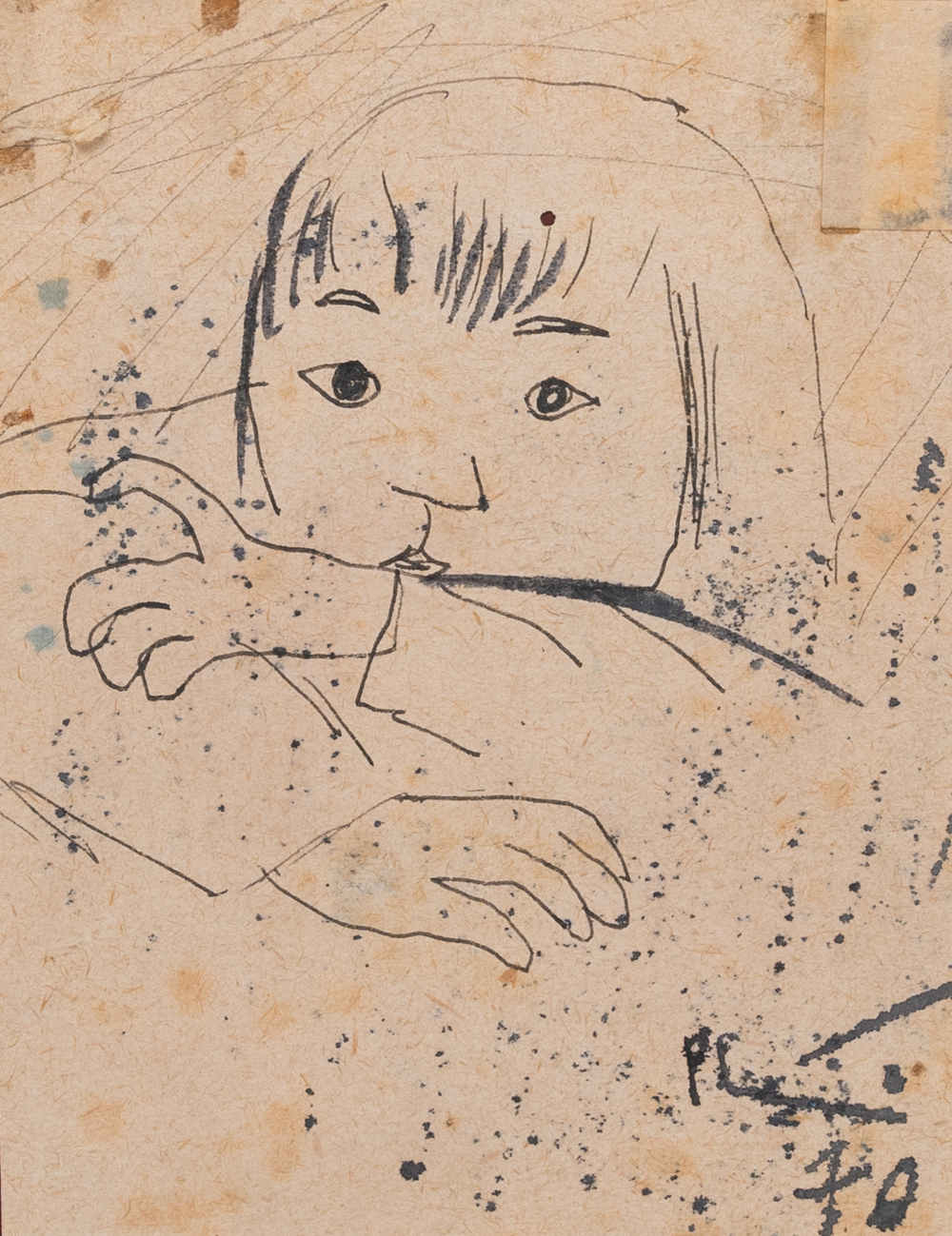 Bui Xuan Phai (Vietnam, 1920-1988): 'Portrait d'une fille', encre sur papier, sign&eacute; et dat&eacute; 1970
