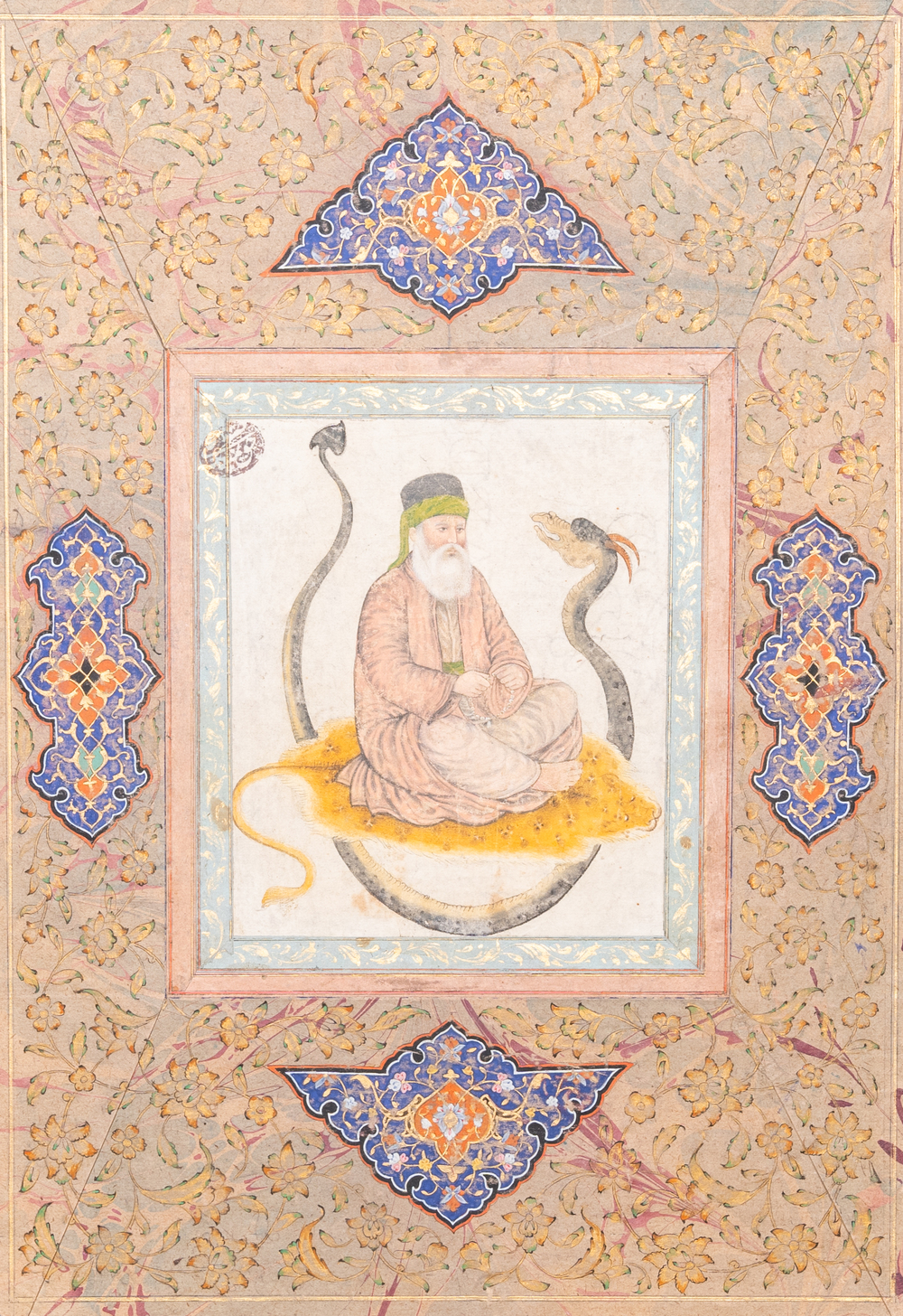Miniature persane: 'Haji Bektash Veli', gouache rehauss&eacute;e d'or sur papier, 19&egrave;me