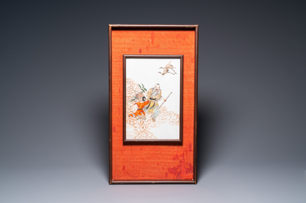 A Chinese fencai 'immortal' plaque, Republic
