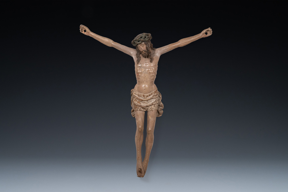 Een grote gepolychromeerde eikenhouten Christus, Vlaanderen, 1e kwart 16e eeuw