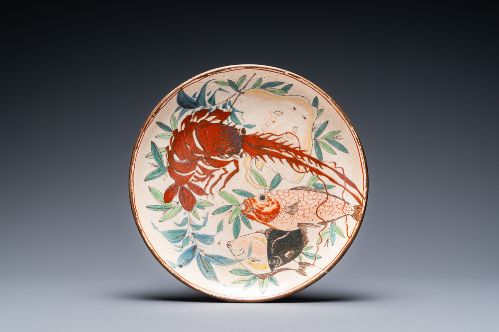 A Japanese Ko-Kutani 'lobster and fish' dish, Edo, 17th C.