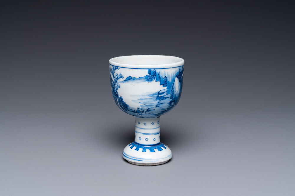 A fine Chinese blue and white stem cup, Kangxi