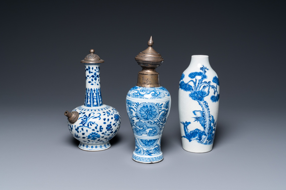 Three Chinese blue and white vases, Kangxi/Qianlong