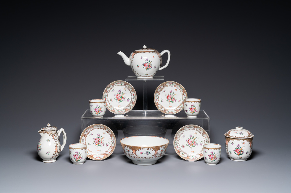 A Chinese famille rose 12-piece tea service for the European market, Qianlong