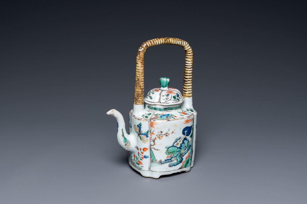 A Chinese famille verte 'mythical animals' teapot, Kangxi
