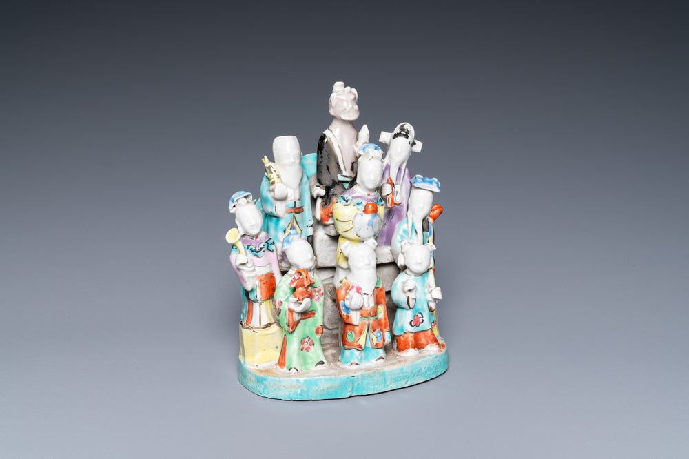 A rare Chinese famille rose 'immortals' group, Qianlong/Jiaqing