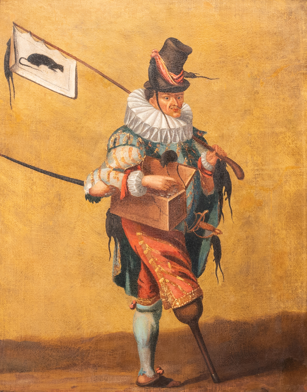 Franse school, navolger van Abraham Bosse (1602-1676): 'De rattenvanger', olie op doek in lijst uit de tijd, 17/18e eeuw