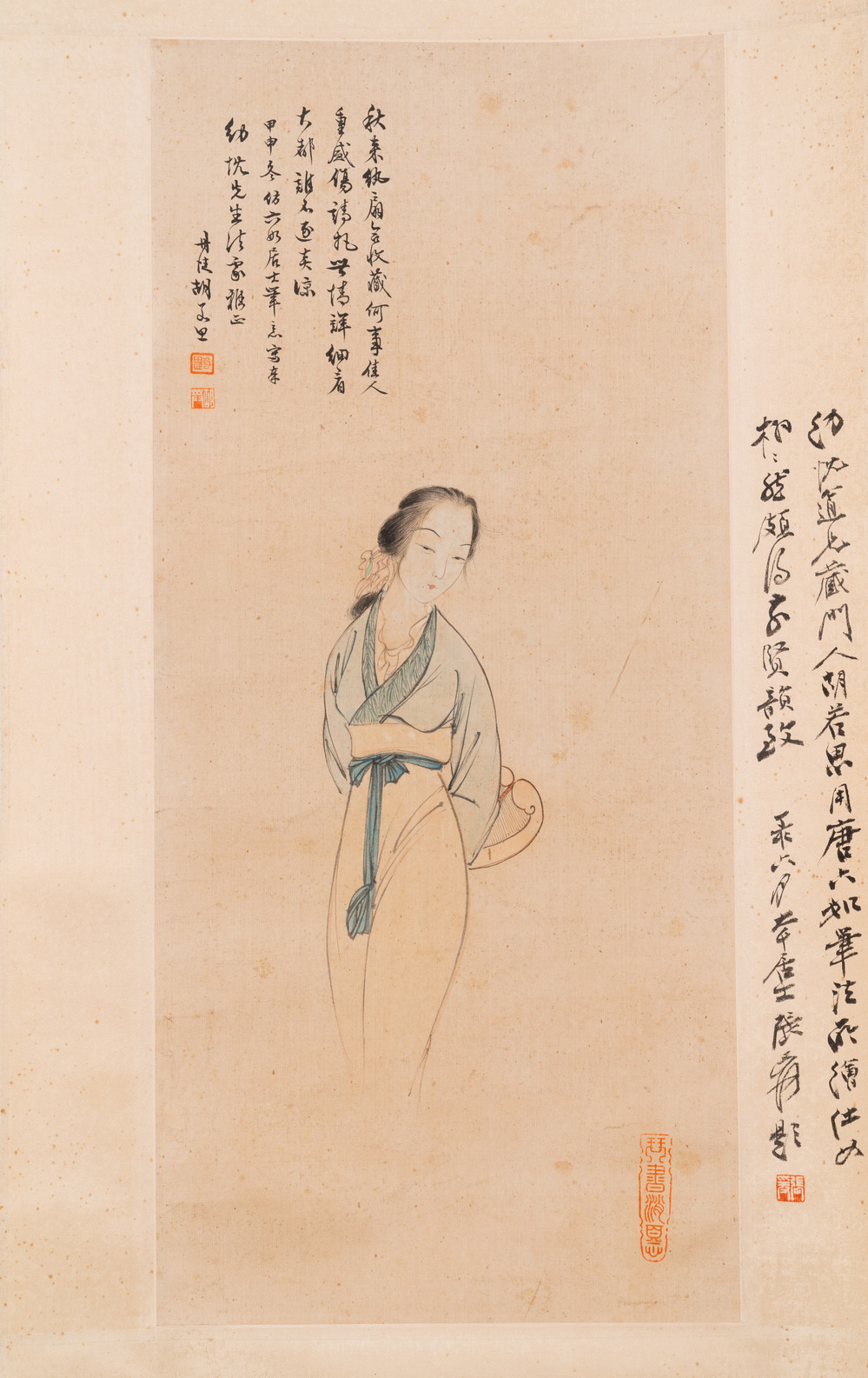 Hu Ruosi (1916-2004): 'Een Chinese jongedame', inkt en kleur op zijde
