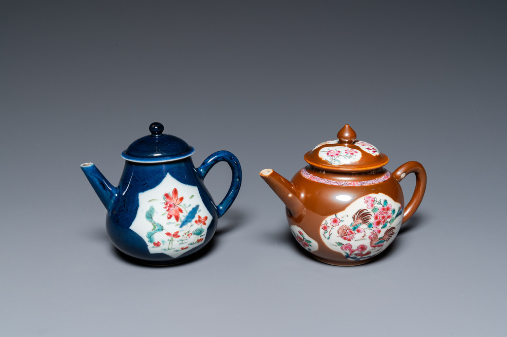 Two Chinese famille rose teapots and covers, Yongzheng/Qianlong