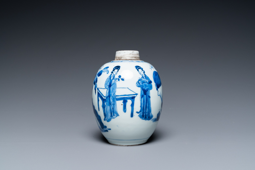 A Chinese blue and white 'Long Eliza' jar, Kangxi