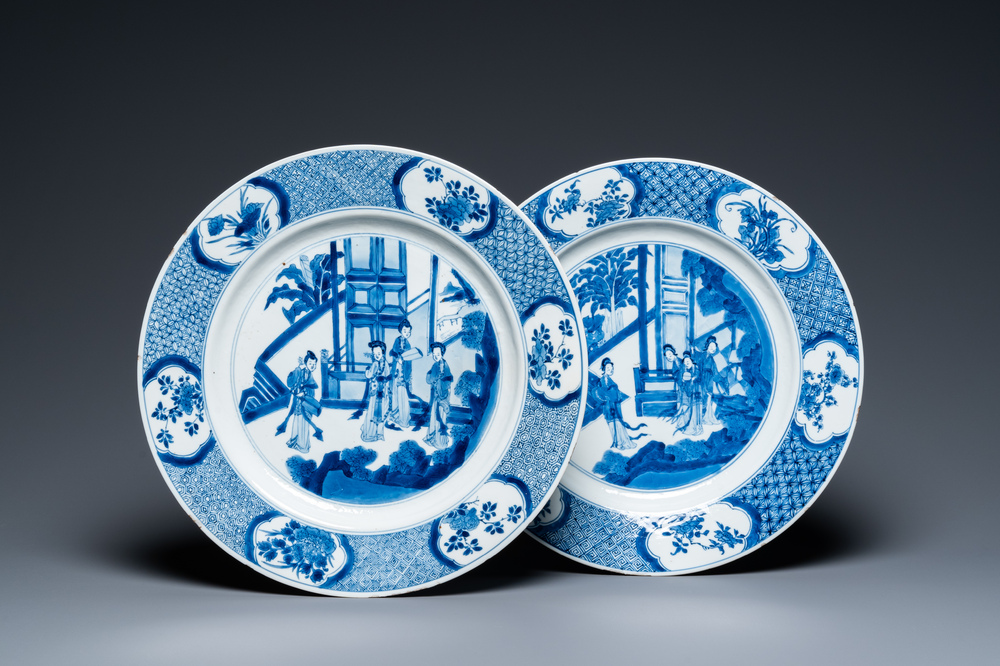 Two Chinese blue and white dishes, Chenghua mark, Kangxi