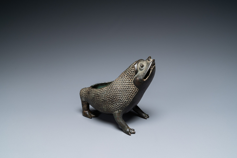 A Chinese bronze 'three-legged toad' censer, Ming