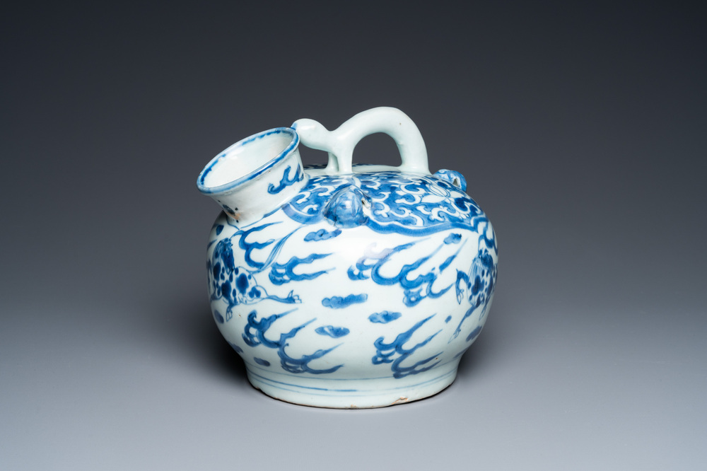 A Chinese blue and white water jug with flying horses, Wanli