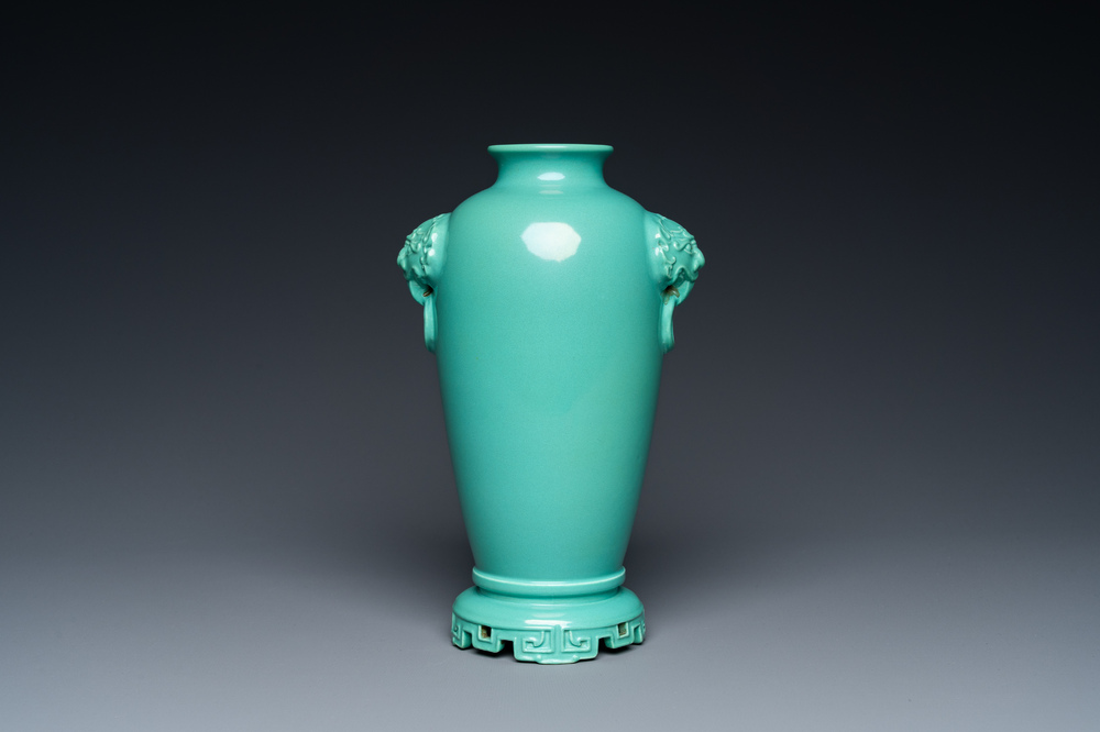 A Chinese turquoise-glazed vase, Qianlong mark but probably Republic