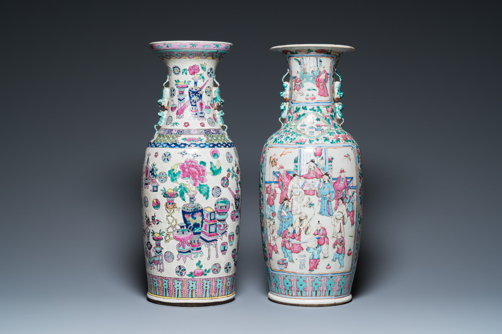 Deux vases en porcelaine de Chine famille rose, 19&egrave;me