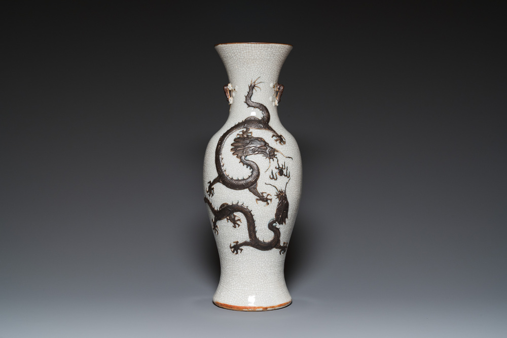 A Chinese grey-ground Nanking 'dragon' vase, Chenghua mark, 19th C.
