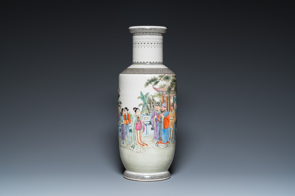 A Chinese famille rose rouleau vase, Qianlong mark, Republic