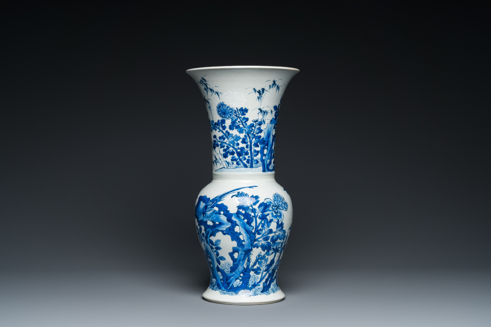 A Chinese blue and white bianco sopra bianco 'yenyen' vase, Kangxi