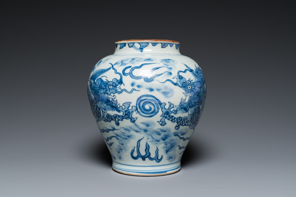 A Chinese blue and white 'dragon' vase, Shunzhi