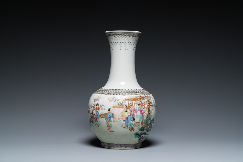 A Chinese famille rose bottle vase, Qianlong mark, Republic
