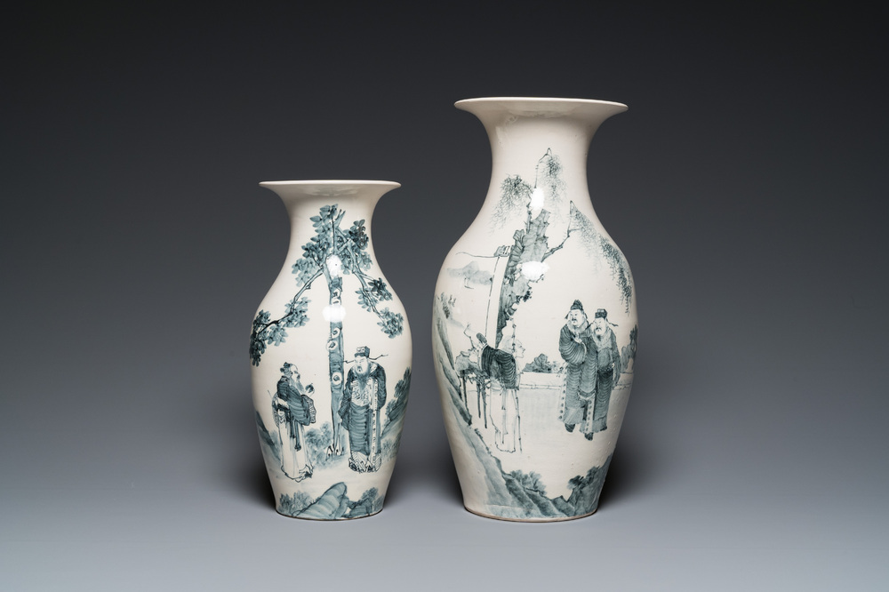 Two Chinese grisaille vases, one with a Jinhe 錦合 mark, Fengxi Chaozhou kilns, 19/20th C.