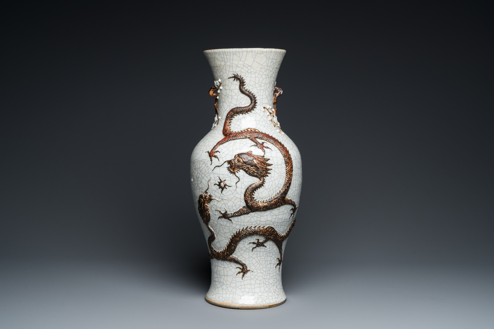 A Chinese grey-ground Nanking 'dragon' vase, Chenghua mark, 19th C.