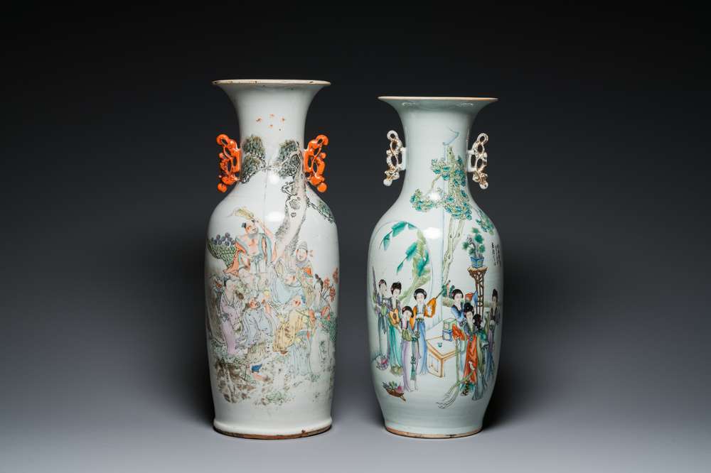 Two Chinese famille rose vases, signed Heng Shengyi 横甡義 and Zhou Yuxing 周裕興, one dated 1904