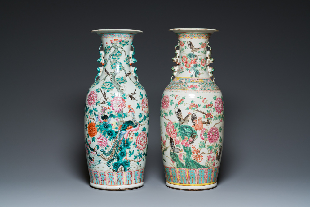 Two Chinese famille rose vases with birds among blossoming branches, 19th C.