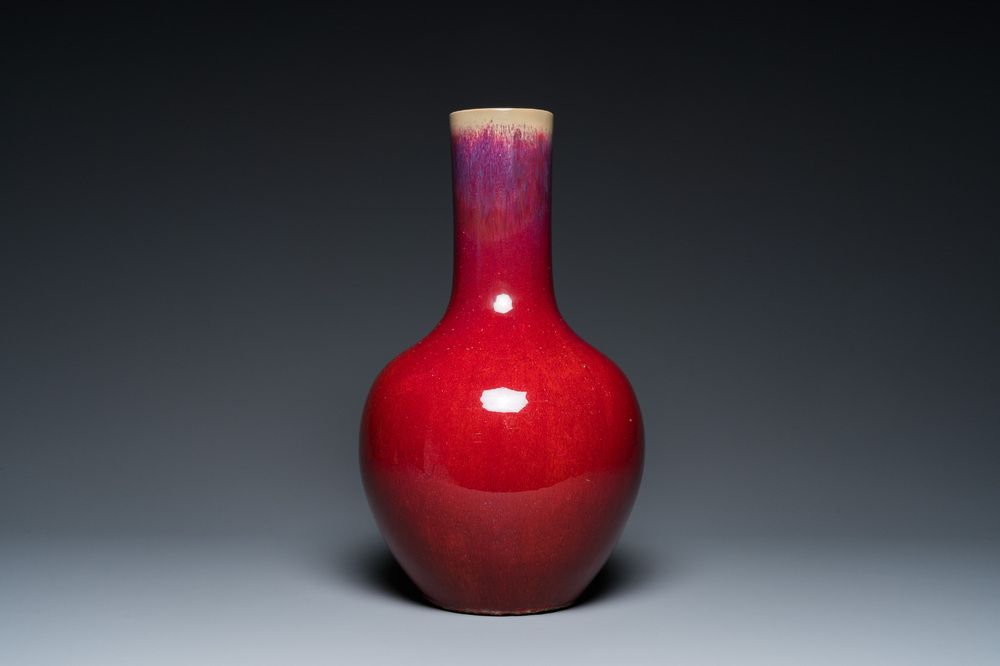 A Chinese flamb&eacute;-glazed bottle vase, 19th C.