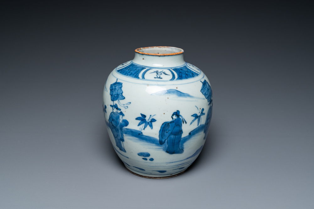 A Chinese blue and white jar, late Ming