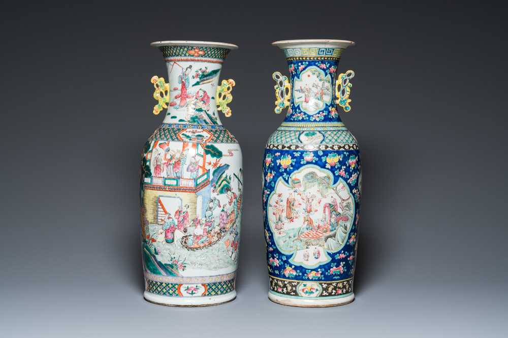 Two Chinese famille rose 'immortals' vases, 19th C.