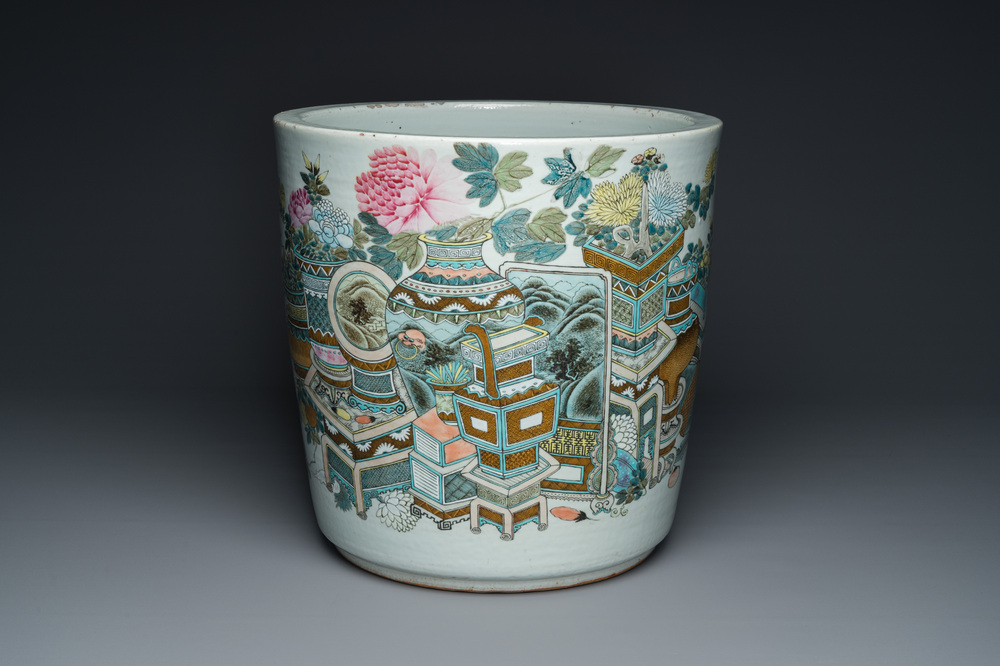 A Chinese qianjiang cai 'antiquities' jardini&egrave;re, signed Xu Pinheng 許品衡, dated 1894